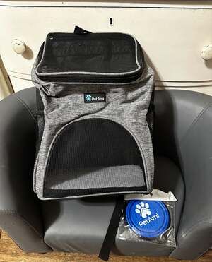 PetAmi Deluxe Pet Carrier Backpack Small Cats Dogs Collapsible Bowl Heather Gray